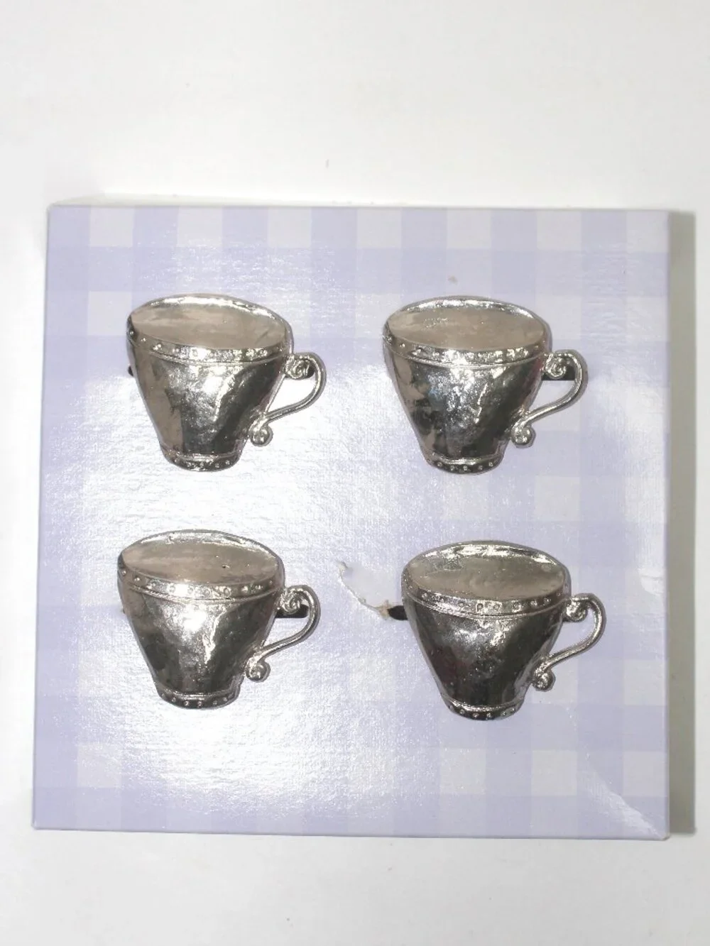 Set of 4 Emenee Silver Tone Coffee or Tea Cup Shaped Napkin Rings